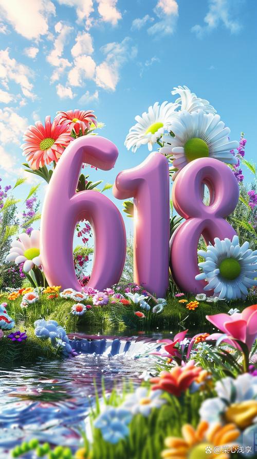 壁纸 | 梦幻618 在这个梦幻般的场景中,一个立体的数字 "618" 跃然而